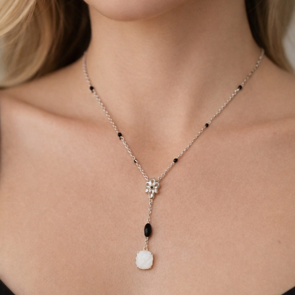 PANDORA Sincerity Sterling Silver Mother of Pearl Onyx Necklace